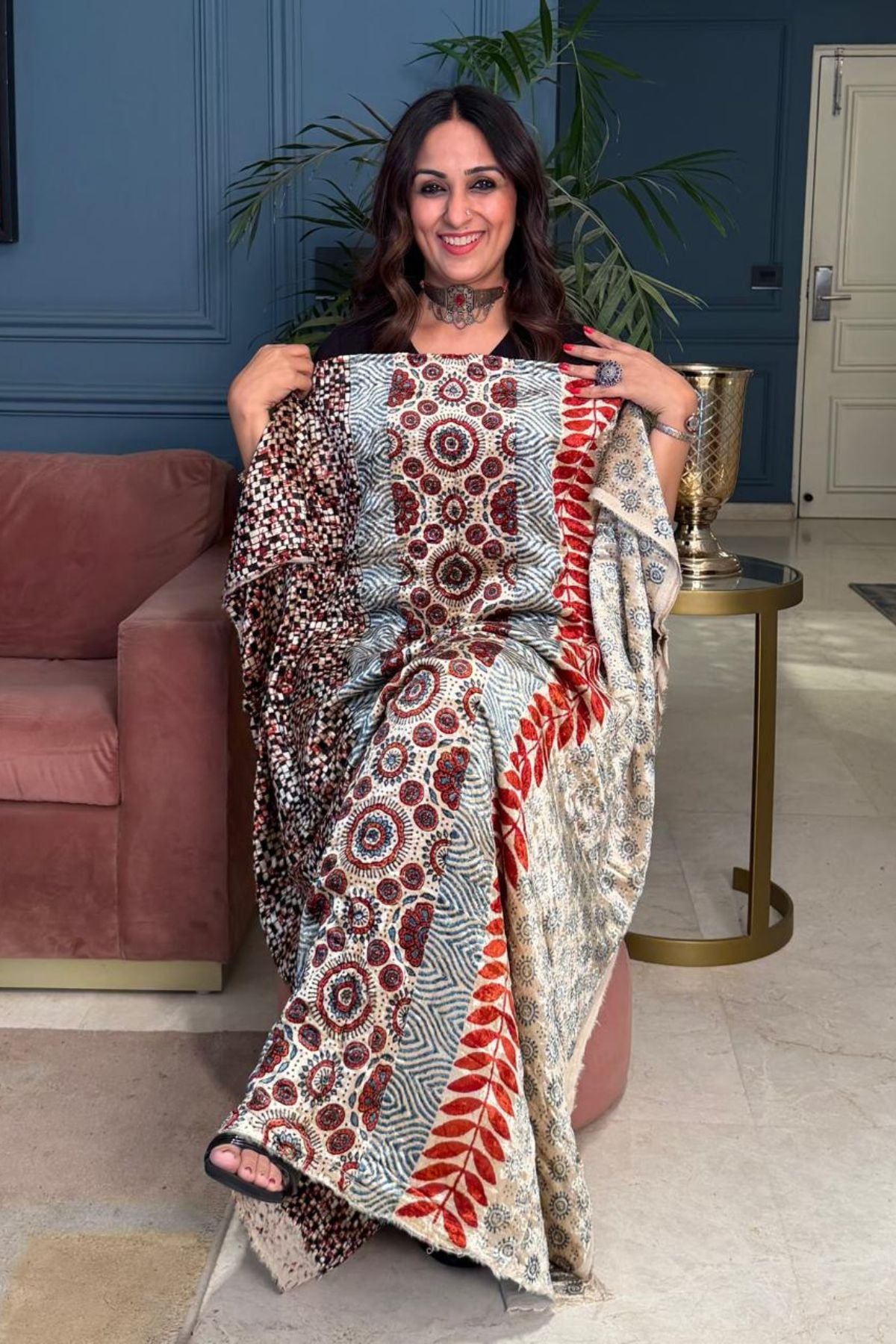 Ajrakh art on velvet (kurta only)